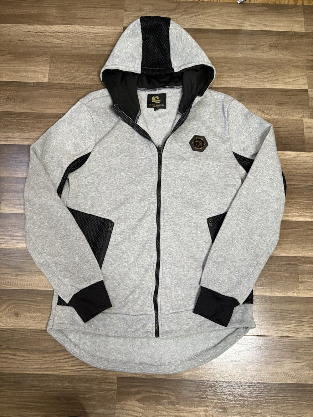 Rare Tailored Recreation Premium Full Zip Hoodie Mens Size M Grey Black
